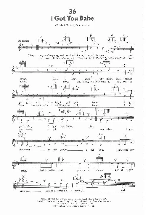 télécharger la partition d'accordéon I got you babe (Interprètes : Sonny & Cher) (Slow Rock) au format PDF