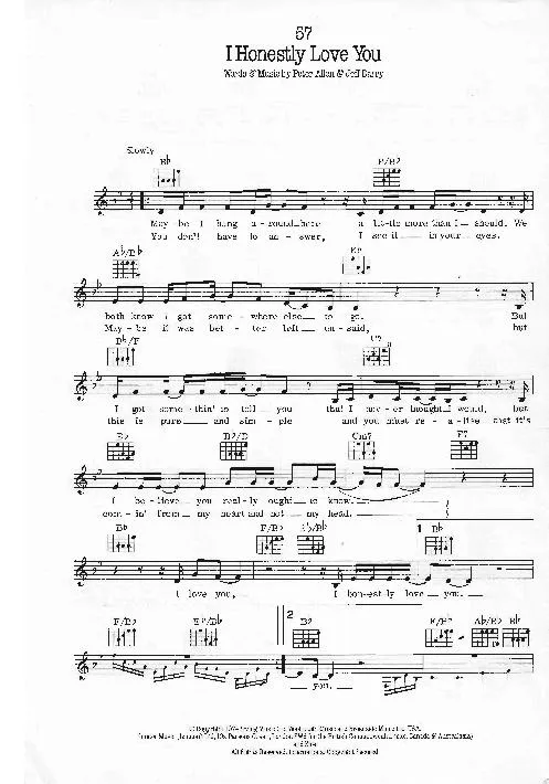 télécharger la partition d'accordéon I honestly love you (Interprète : Olivia Newton John) (Slow) au format PDF