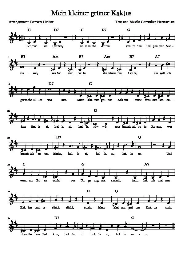 télécharger la partition d'accordéon Mein kleiner grüner Kactus (Mon petit cactus vert) (Arrangement : Barbara Haider) au format PDF