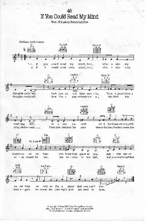 télécharger la partition d'accordéon If you could read my mind (Medium Rock) au format PDF