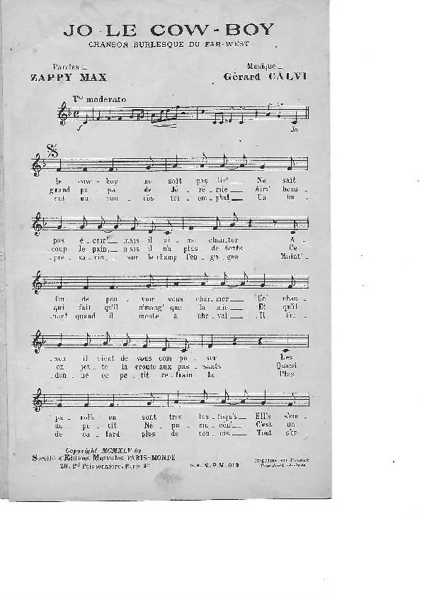 télécharger la partition d'accordéon Jo le Cow Boy (Chanson Burlesque du Far West) au format PDF