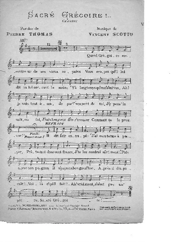 télécharger la partition d'accordéon Sacré Grégoire (Chant : Georgel) au format PDF
