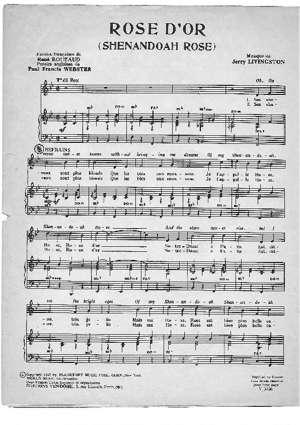 télécharger la partition d'accordéon Rose d'or (Shenandoah rose) (Chant : Sacha Distel) au format PDF