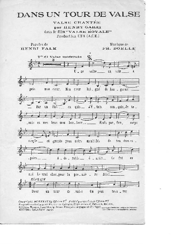 télécharger la partition d'accordéon Dans un tour de valse (Du Film : Valse royale) (Chant : Henry Garat) au format PDF