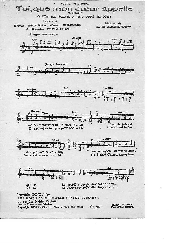 télécharger la partition d'accordéon Toi Que mon coeur appelle (Du Film : Le soleil à toujours raison) (Chant : Tino Rossi) (Fox Trot) au format PDF
