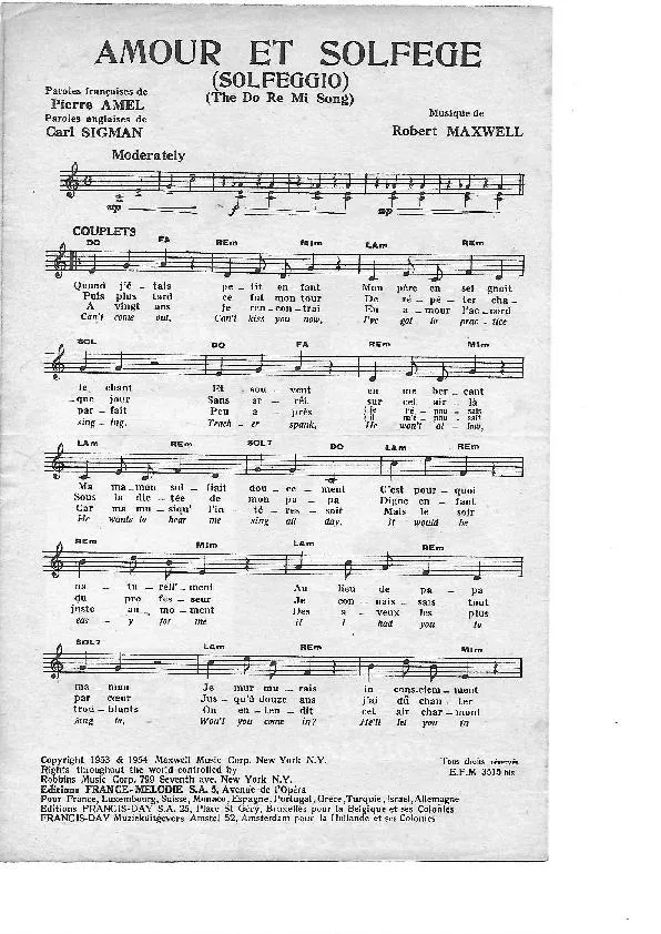 télécharger la partition d'accordéon Amour et solfège (Solfeggio) (The Do Ré Mi Song ) (Chant : Jacques Hélian) au format PDF