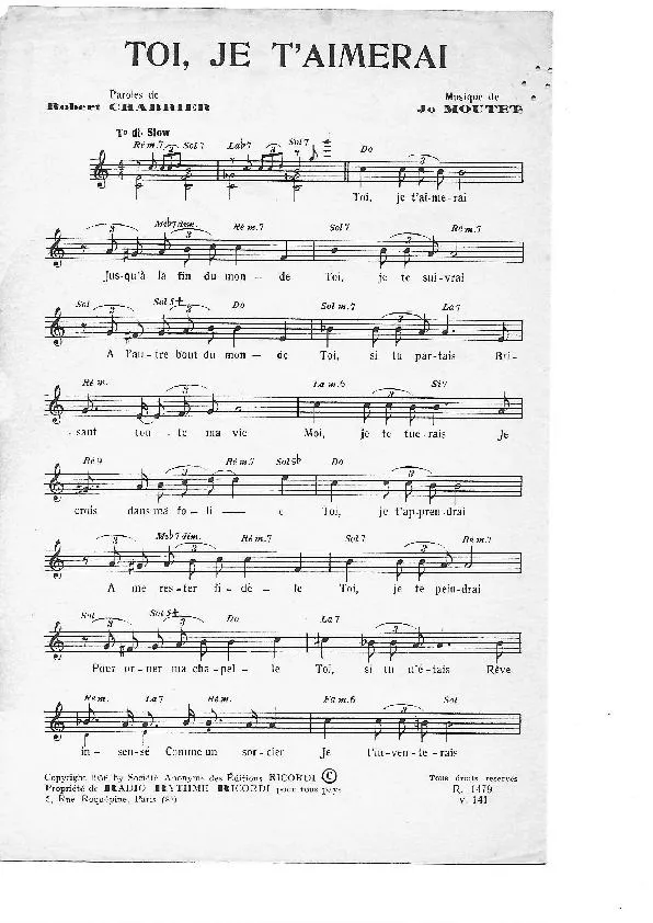 télécharger la partition d'accordéon Toi Je t'aimerai (Chant : Gloria Lasso) (Slow) au format PDF
