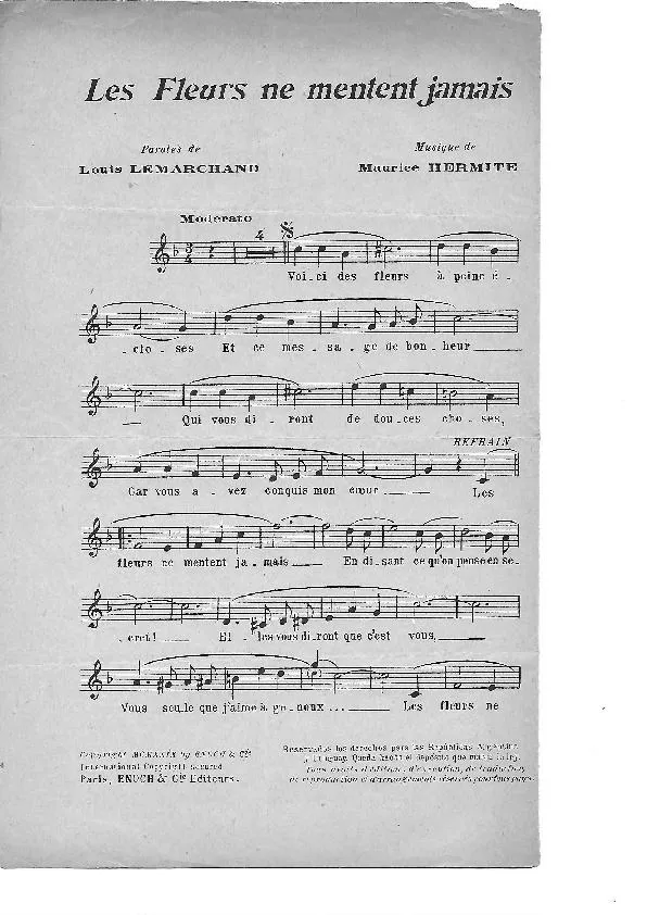 télécharger la partition d'accordéon Les fleurs ne mentent jamais (Chant : Yvonne Guillet) au format PDF