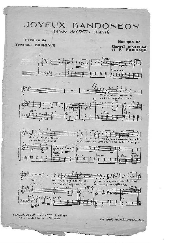 télécharger la partition d'accordéon Joyeux Bandonéon (Tango Argentin Chanté) au format PDF