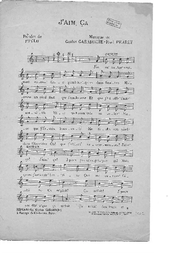 télécharger la partition d'accordéon J'aime ça (Chant : Dranem) (Chansonnette) au format PDF