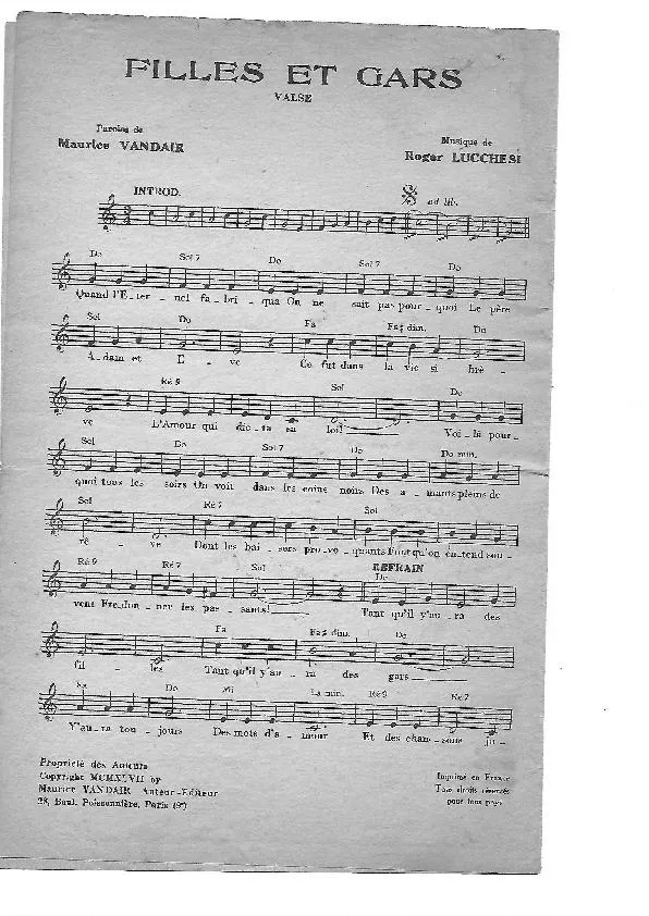 télécharger la partition d'accordéon Filles et Gars (Chant : Lily Fayol) (Valse) au format PDF