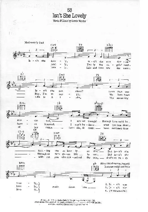 télécharger la partition d'accordéon Isn't she lovely (Swing Rock) au format PDF
