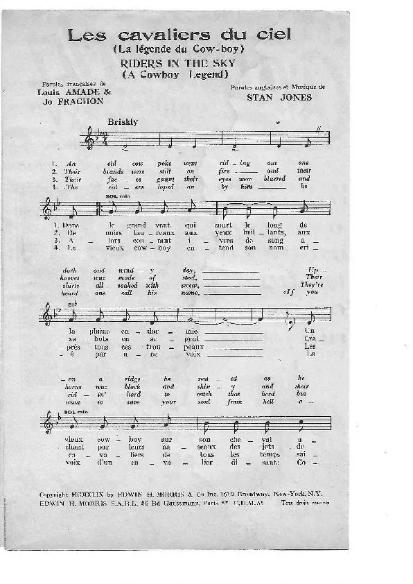 télécharger la partition d'accordéon Les cavaliers du ciel (La légende du Cow-Boy) (Riders in the sky) (A Cowboy legend) (Chant : Les compagnons de la chanson) au format PDF