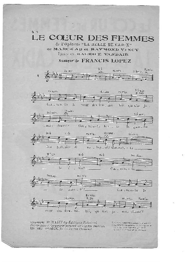 télécharger la partition d'accordéon Le coeur des femmes (De l'Opérette : La belle de Cadix) au format PDF