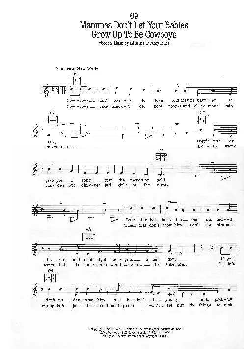 télécharger la partition d'accordéon Mammas don't let your babies grow up to be cowboys (Chant : Waylon Jennings & Willie Nelson) (Valse Country) au format PDF