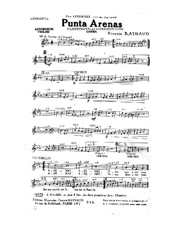 télécharger la partition d'accordéon Punta Arenas (Samba) au format PDF