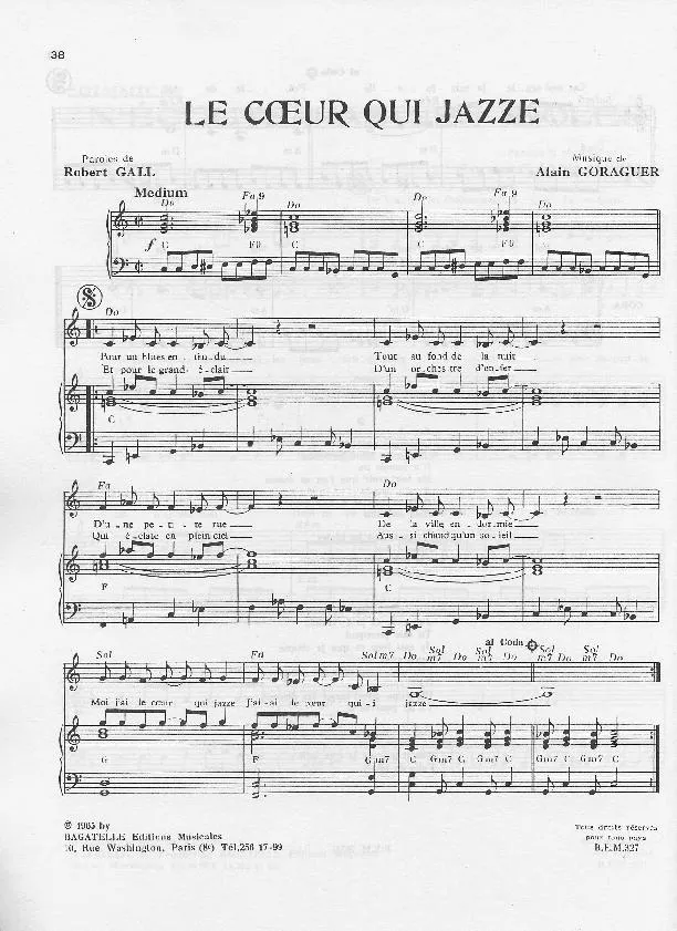 télécharger la partition d'accordéon Le coeur qui jazze (Chant : France Gall) (Pop) au format PDF