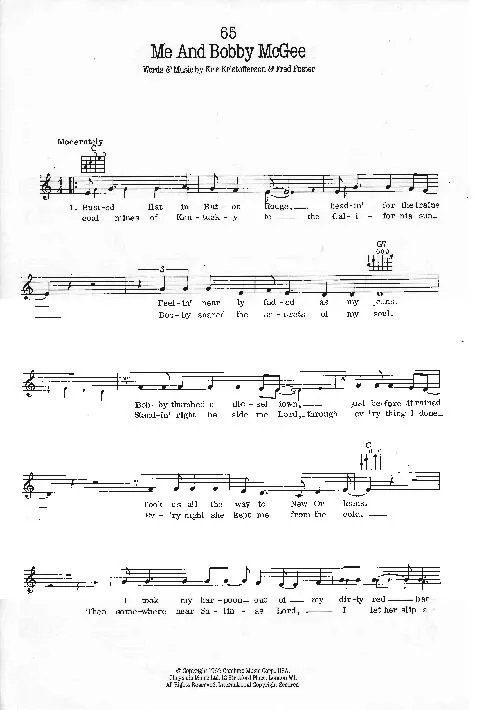 télécharger la partition d'accordéon Me and Bobby McGee (Chant : Janis Joplin) (Swing Rock) au format PDF