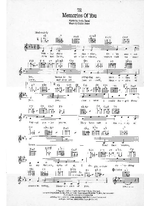télécharger la partition d'accordéon Memories of you (Chant : Frank Sinatra) (Slow Fox) au format PDF