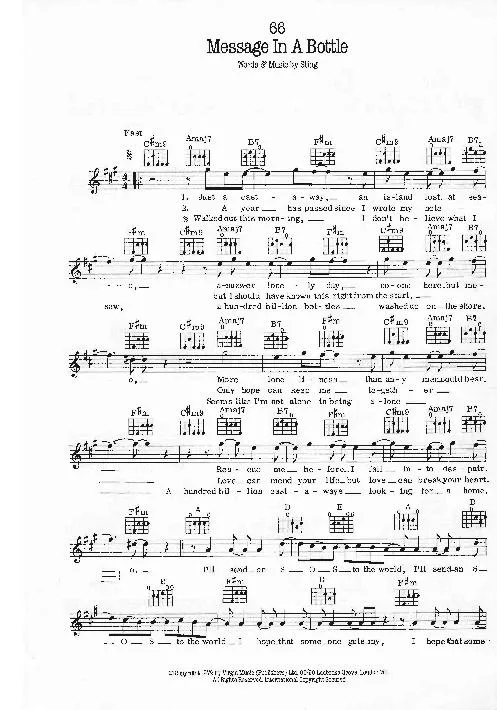 télécharger la partition d'accordéon Message in a bottle (Chant : The Police) (Disco Rock) au format PDF
