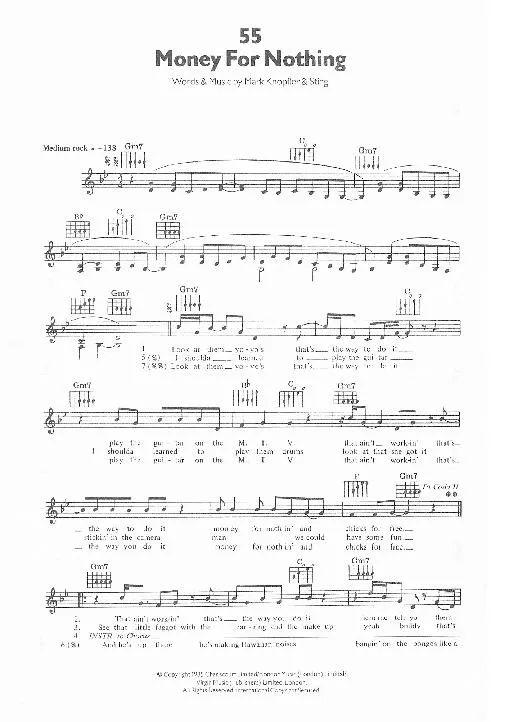 télécharger la partition d'accordéon Money for nothing (Chant : Dire Straits) (Medium Rock) au format PDF