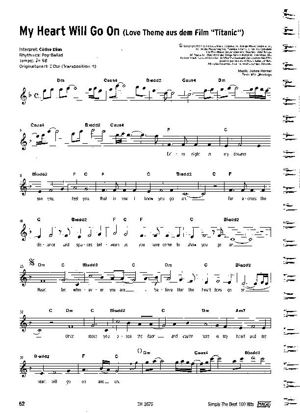 télécharger la partition d'accordéon My heart will go on (Du Film : Titanic) (Chant : Céline Dion) (Ballade) au format PDF