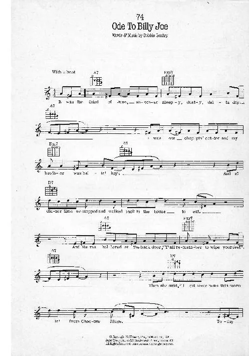 télécharger la partition d'accordéon Ode to Billy Joe (Country Ballade) au format PDF