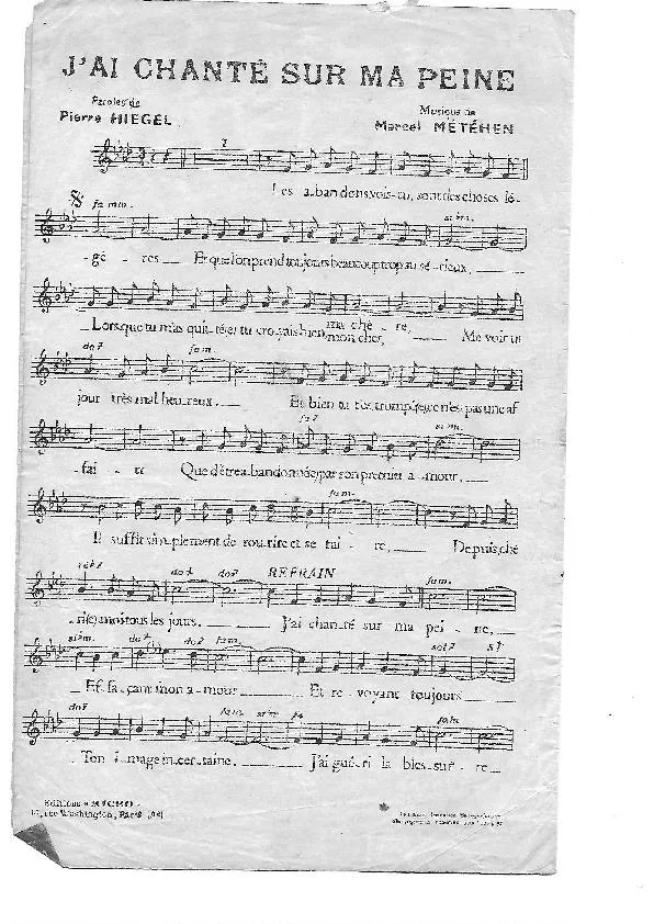 télécharger la partition d'accordéon J'ai chanté sur ma peine (Chant : Lucienne Delyle) au format PDF
