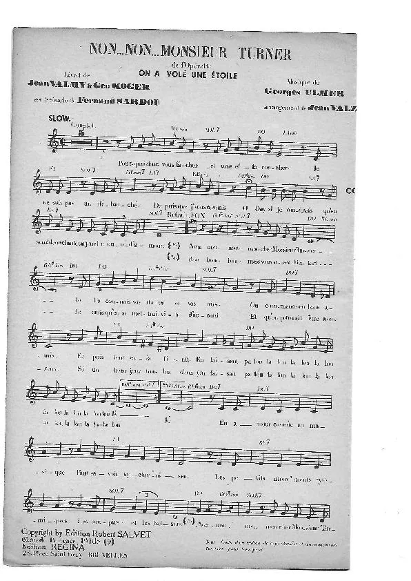 télécharger la partition d'accordéon Non Non Monsieur Turner (De l'Opérette : On a volé une étoile) (Arrangement : Jean Valz) (Slow) au format PDF