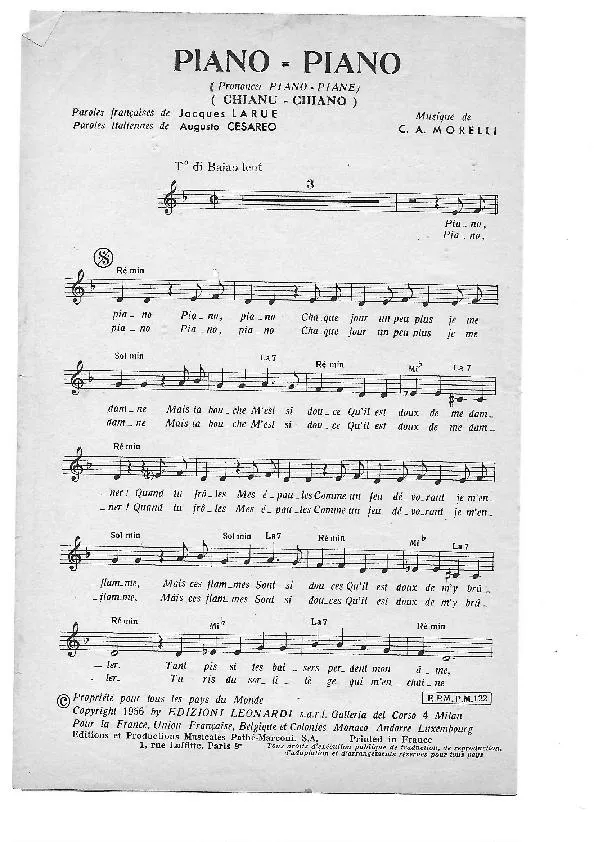 télécharger la partition d'accordéon Piano Piano (Chianu Chiano) (Chant : Lucienne Delyle / Georges Guétary) au format PDF