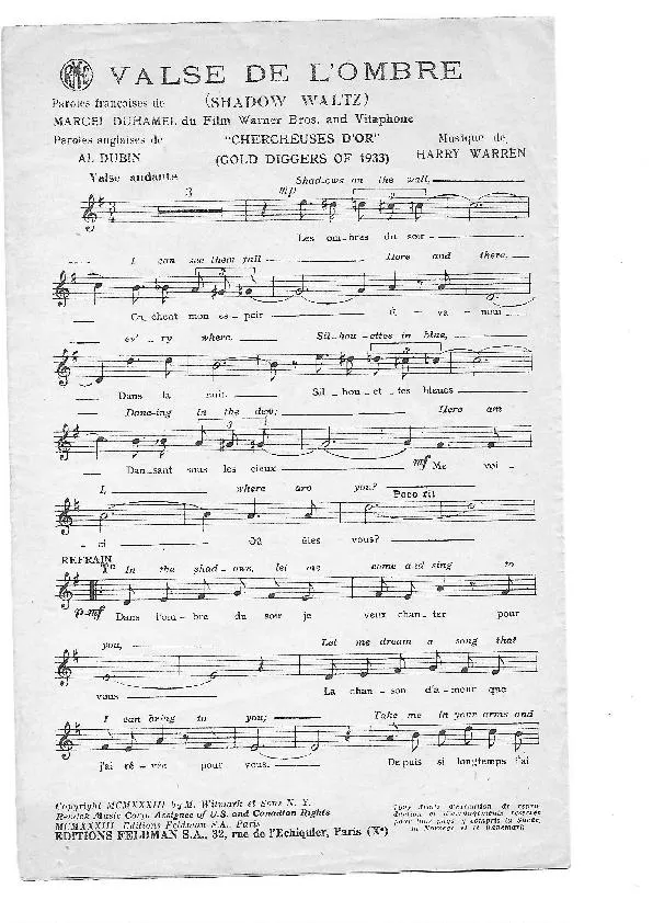 télécharger la partition d'accordéon Valse de l'ombre (Shadow Waltz) (Du Film : Chercheuses d'or / Gold Diggers) au format PDF