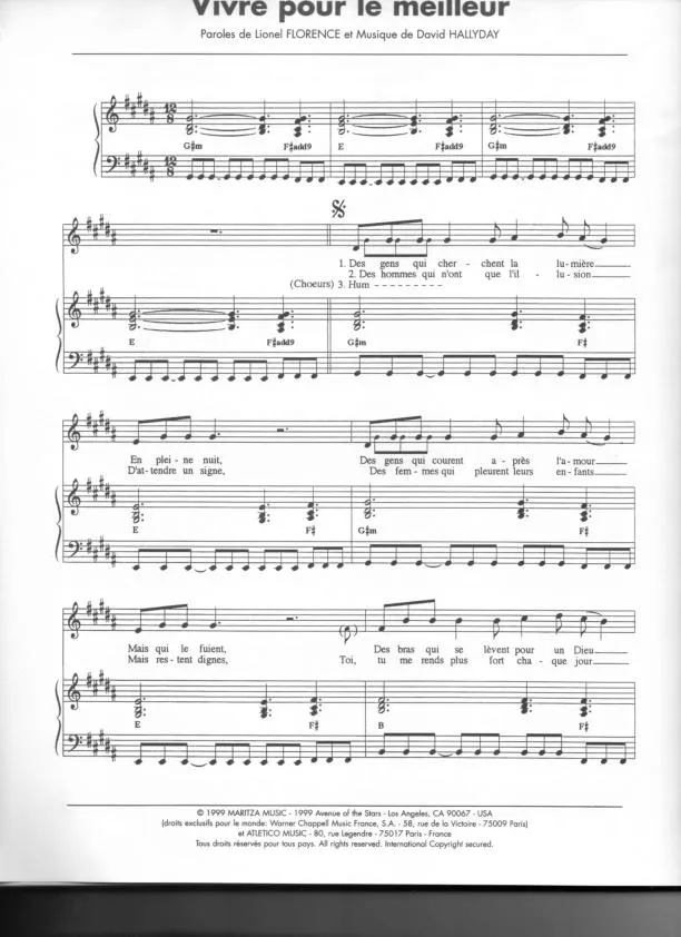 télécharger la partition d'accordéon Vivre pour le meilleur (Chant : Johnny Hallyday) au format PDF