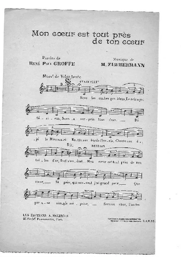 télécharger la partition d'accordéon Mon coeur est tout près de ton coeur (Valse Lente) au format PDF