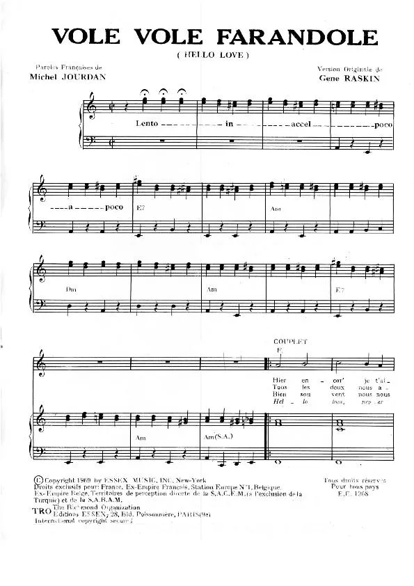 télécharger la partition d'accordéon Vole vole farandole (Hello Love) (Chant : Nana Mouskouri) au format PDF