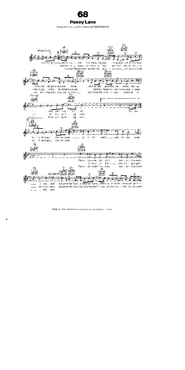 télécharger la partition d'accordéon Penny Lane (Chant : The Beatles) (Medium Swing) au format PDF