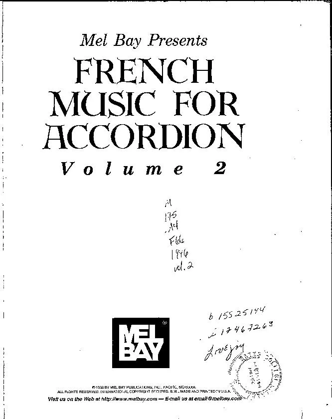 télécharger la partition d'accordéon Mel Bay present : French Music For Accordion (Volume 2) au format PDF