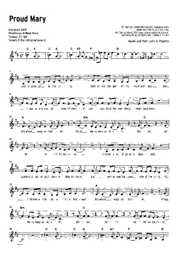 télécharger la partition d'accordéon Proud Mary (Chant : Creedence Clearwater Revival) (Disco Rock) au format PDF