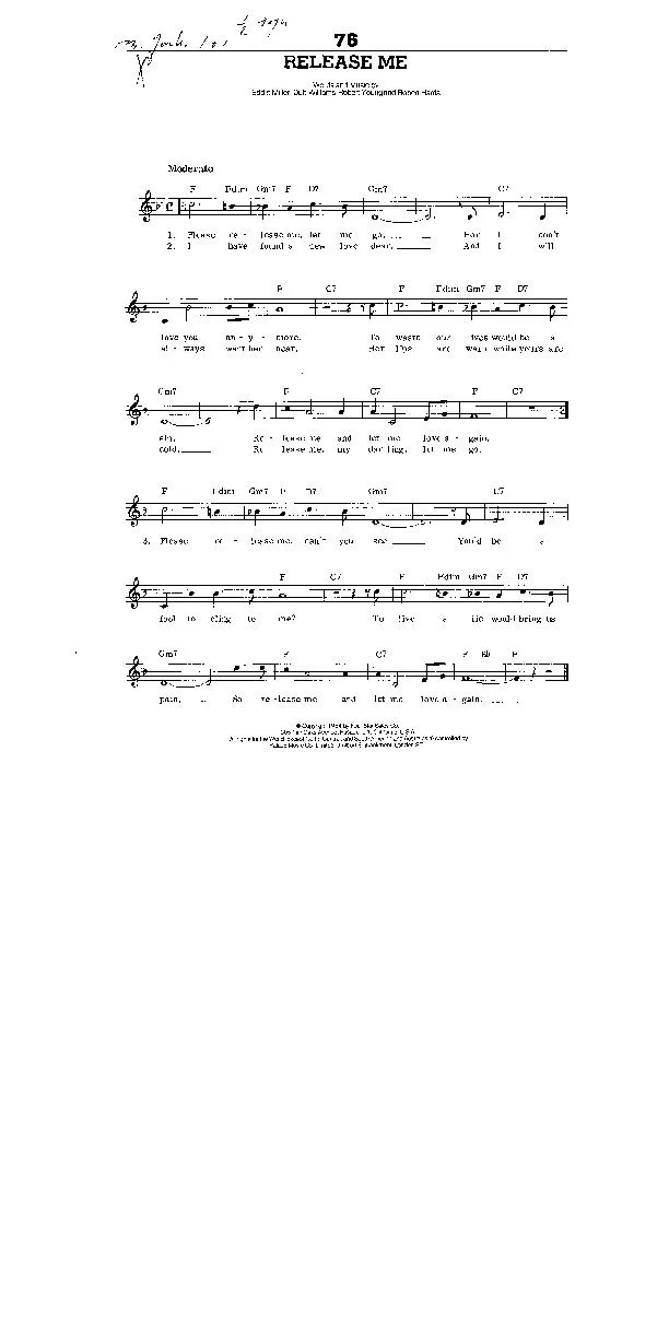 télécharger la partition d'accordéon Release me (Chant : Engelebert Humperdinck) (Slow) au format PDF