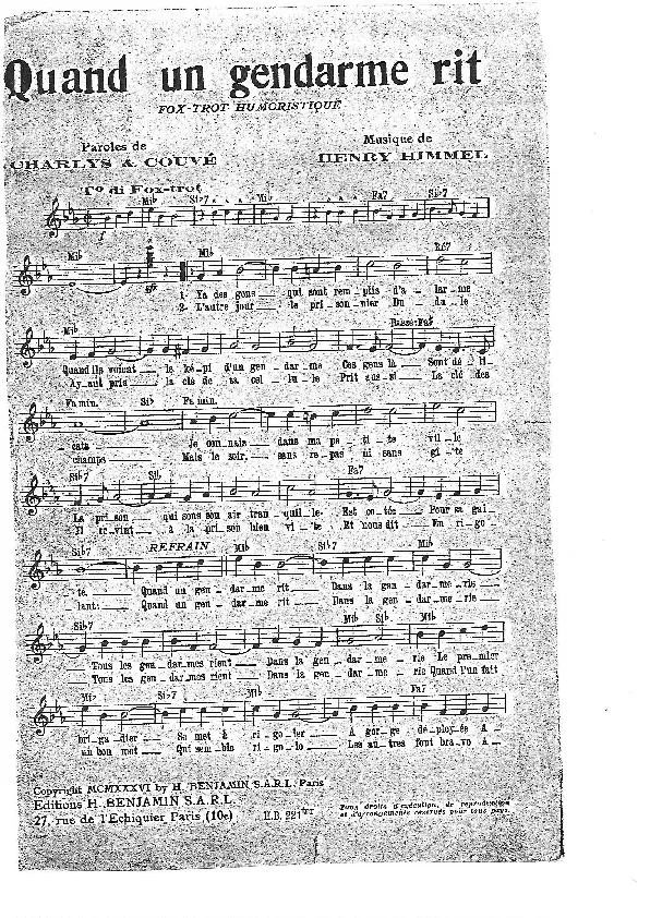 télécharger la partition d'accordéon Quand un gendarme rit (Chant : Bourvil) (Fox Trot Humoristique)  au format PDF