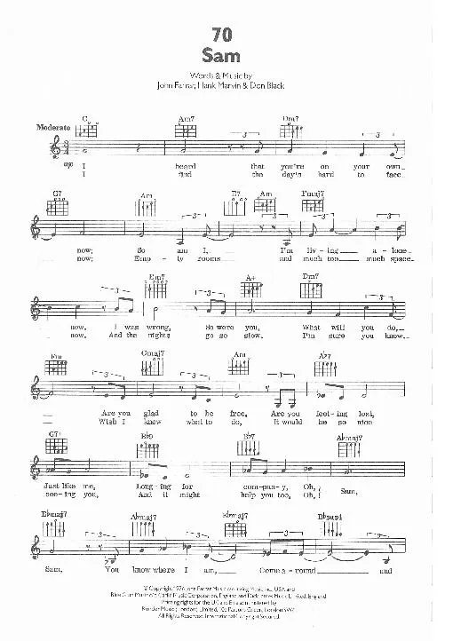 télécharger la partition d'accordéon Sam (Chant : Olivia Newton John) (Valse Lente) au format PDF