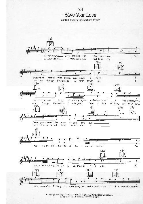 télécharger la partition d'accordéon Save your love (Chant : Renée & Renato) (Slow Rock) au format PDF