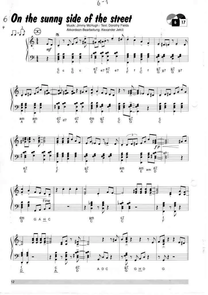 télécharger la partition d'accordéon On the sunny side of the street (Arrangement : Alexander Jekic) (Accordéon) au format PDF