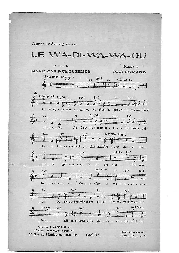 télécharger la partition d'accordéon Le Wa Di Wa Wa Ou (Chant : Marie Bizet) au format PDF