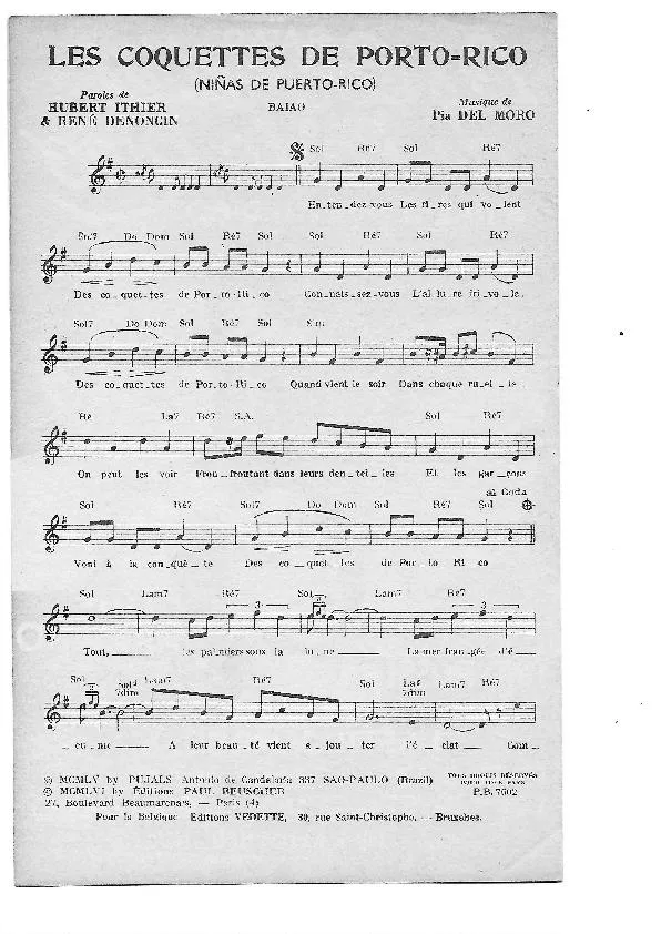télécharger la partition d'accordéon Les coquettes de Porto Rico (Niñas de Puerto Rico) (Chant : Tino Rossi / Luis Mariano) (Baiao) au format PDF