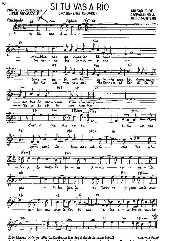 télécharger la partition d'accordéon Si tu vas à Rio (Madureira Chorou) (Samba) au format PDF
