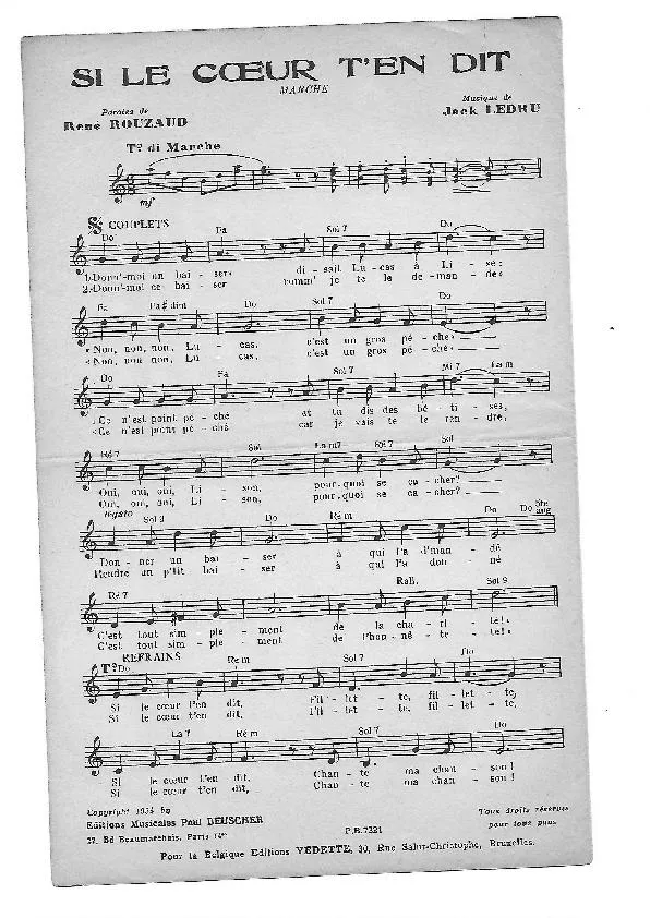télécharger la partition d'accordéon Si le coeur t'en dit (Chant : Lina Margy) (Marche) au format PDF
