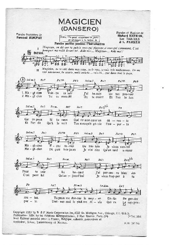 télécharger la partition d'accordéon Magicien (Dansero) (Chant : Georges Guétary) au format PDF