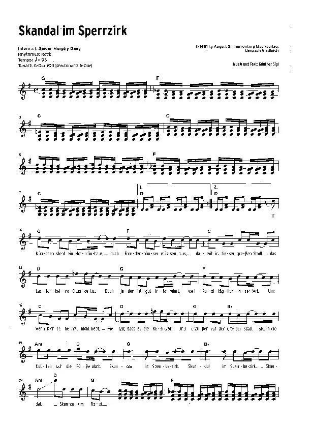 télécharger la partition d'accordéon Skandal im Sperrzirk (Chant : Spider Murphy Gang) (Rock) au format PDF