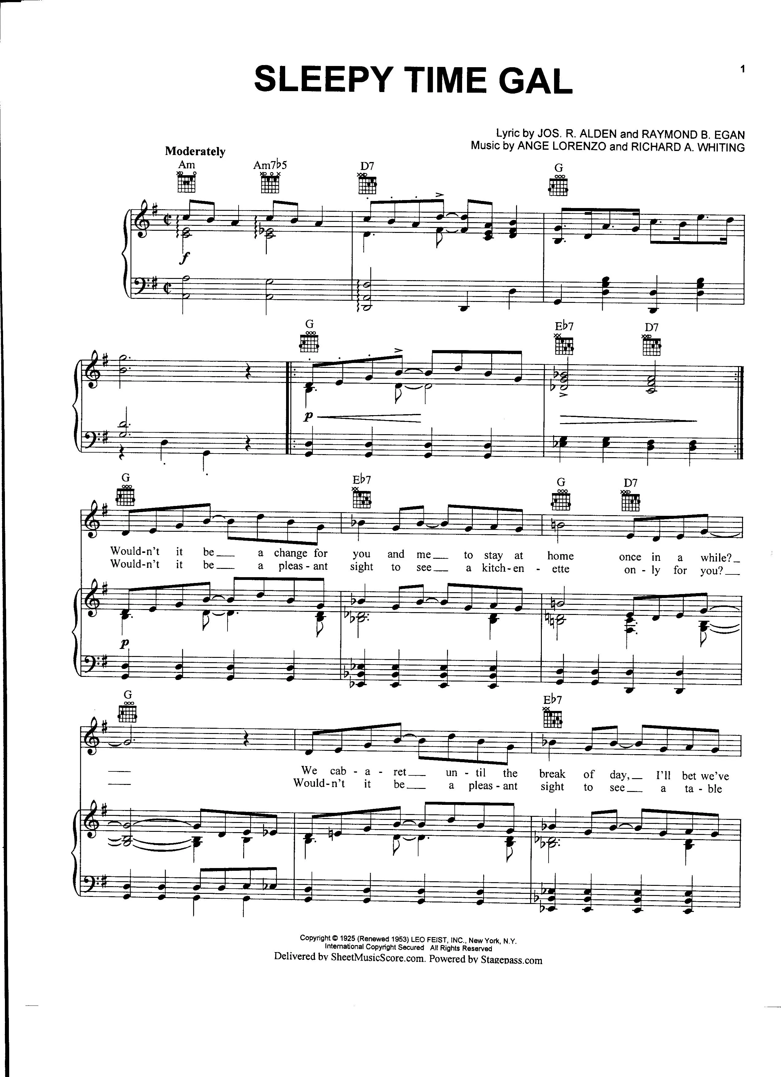 télécharger la partition d'accordéon Sleepy time gal (Chant : Dean Martin) (Rumba) au format PDF