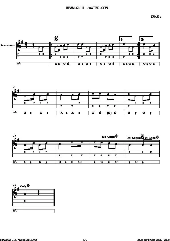 télécharger la partition d'accordéon Branlou III L'autre Jorn (Accordéon Diatonique) au format PDF